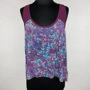 Mudd Juniors L Hi-Lo Leaf Floral Abstract Pattern Sheer Trim Tank Top Summer